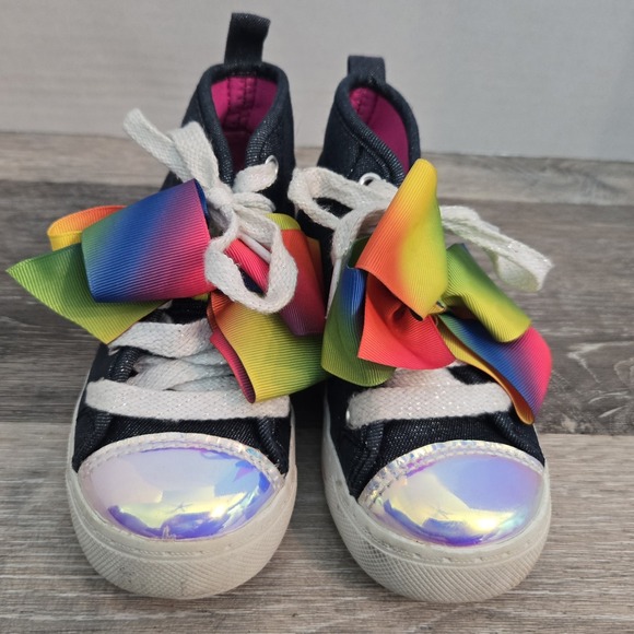JOJO SIWA Hi-Top Shoes Girls Youth 10 Blue Sneakers Rainbow Bow - Picture 2 of 9